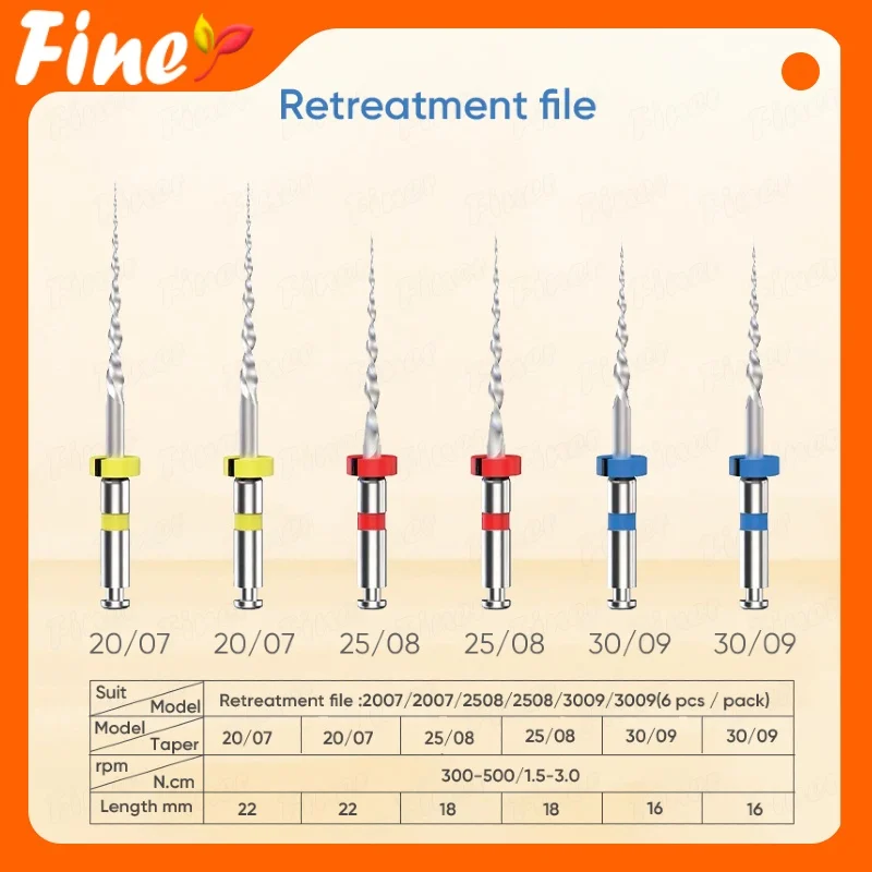 

Finer 6pcs/set Dental Endodontic Files Retreatment Files Heat Activated Endodontic Rotary Files 22/18/16mm Dentistry Materials