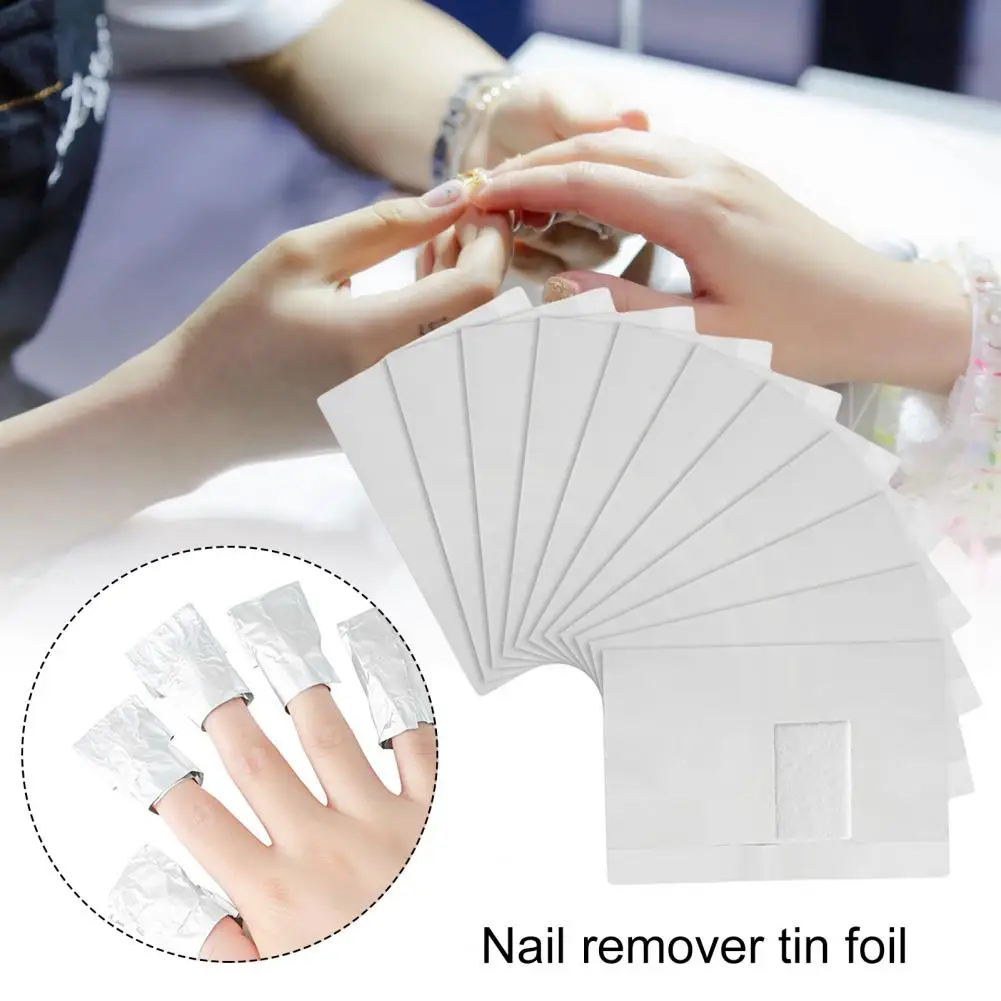 100Pcs Nail Polish Remover Harmless Labor-saving Effective Nail Gel Remover Tin Foil with Cotton Sheet for Nail Salon