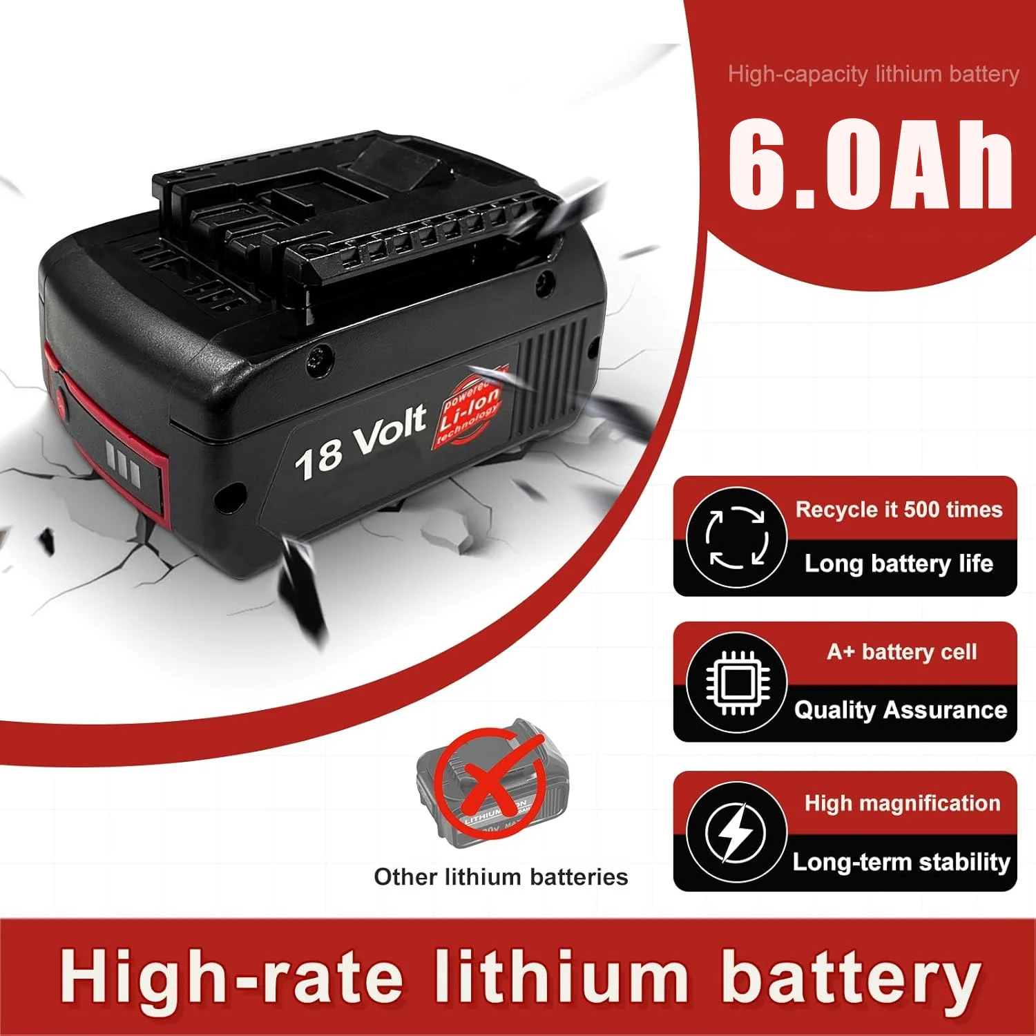 Pro elektrickou dobíjecí baterii Bosch 18V 6,0Ah pro Bosch BAT609 BAT609G BAT618 BAT618G Li-ion baterii s BMS - náhled 3