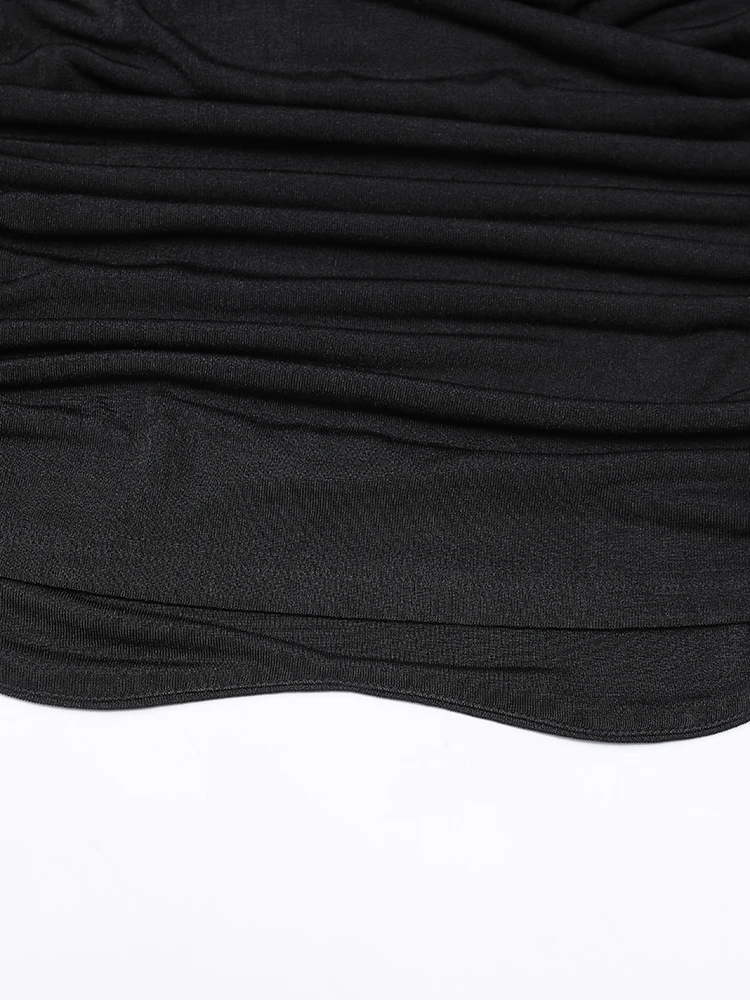 [Vibe] Frauen Schwarz Kreuz Unregelmäßige Gefaltete Elegante T-shirt Neue Rundhals Ärmellose Mode Flut Frühling Sommer 2025