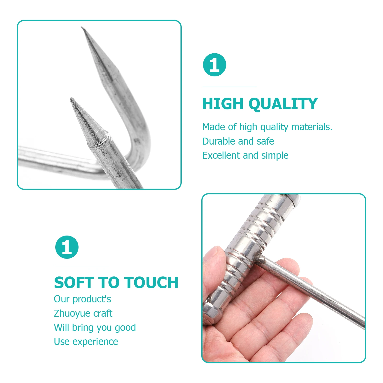 

2Pcs T-shaped Handle Stainless Steel Meat Bone Hooks Wood BBQ Utensils Sharp-edged Restaurant Kitchen Large Meat