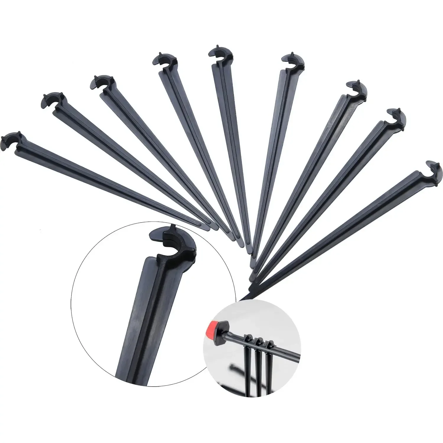 50Pcs Irrigation Drip Support Stakes C- Shape Fixed Stems Holder Bracket for 4/7mm Drip Irrigation Pipe Inserting Ground