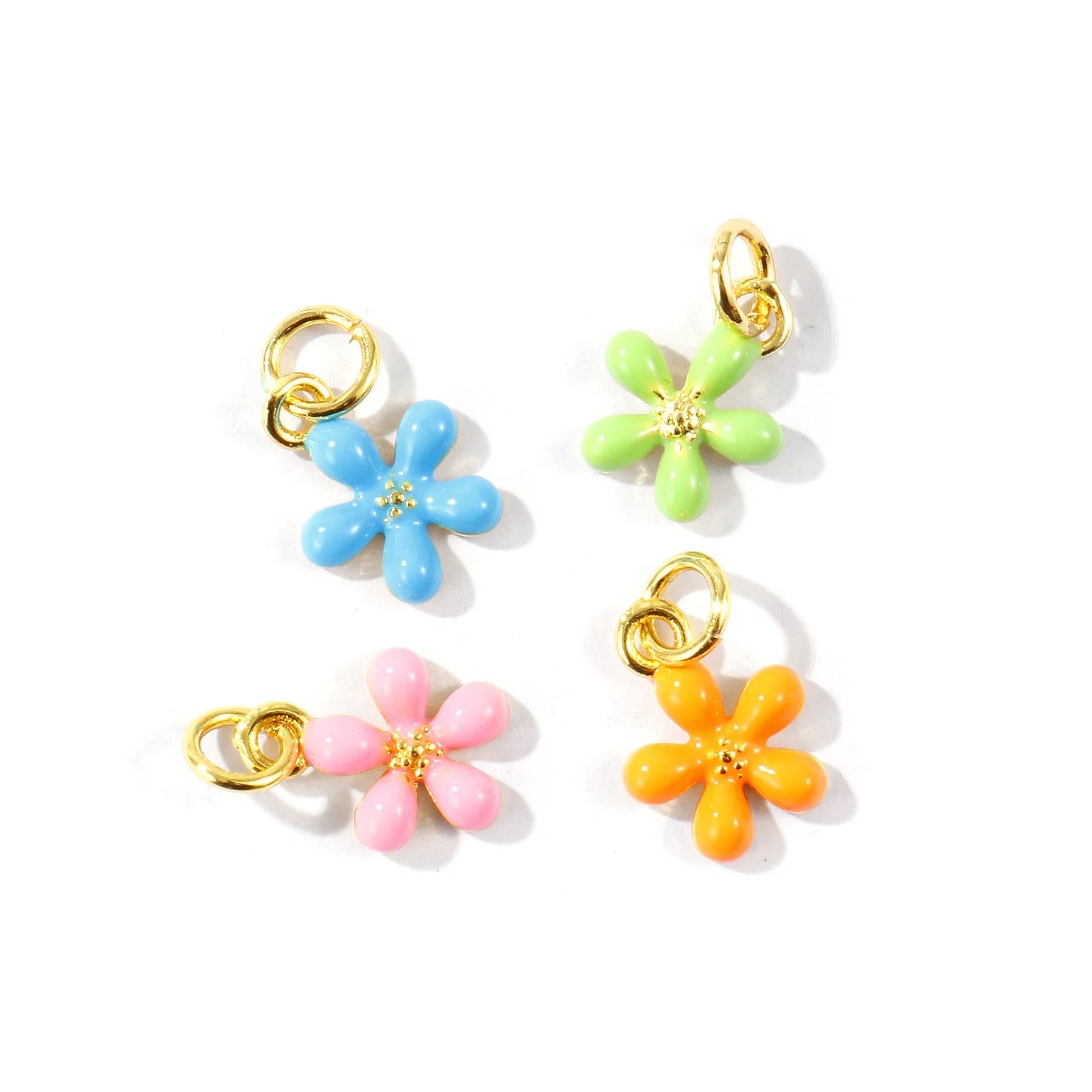2 Stück Mini-Blumenanhänger, mehrfarbig, Emaille, Messing, 18 Karat vergoldet, Anhänger für DIY-Halsketten, Ohrringe, Schmuckzubehör, 14 x 9 mm – Detail 5