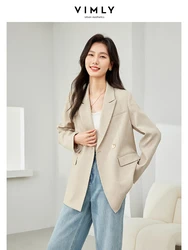 Vimly Spring Blazer Women Notched Double Breasted Light Khaki Jacket 2024 Spring Casual Tailored Coat for Office Ladies M5829