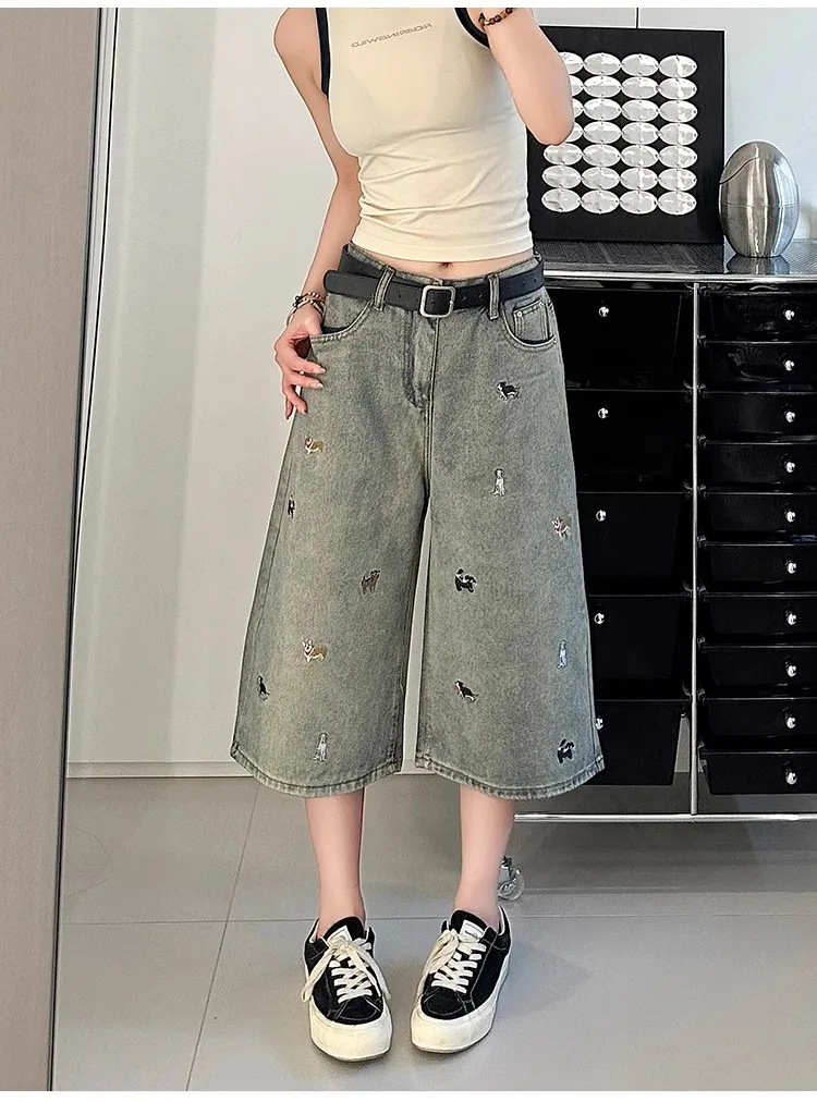 

Джинсы для детей из Гонконга с вышивкой в виде милого щенка, свободные, прямые, широкие, с длиной до колена...