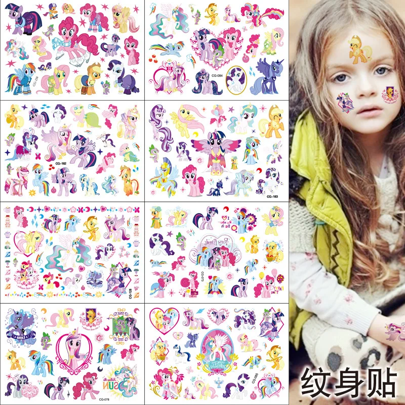 Anime Temporário Adesivos para Crianças, Tatuagem My Little Pony, Twilight Sparkle, Rarity AppleJack, Personalidade, Brinquedos de Festa, Presentes