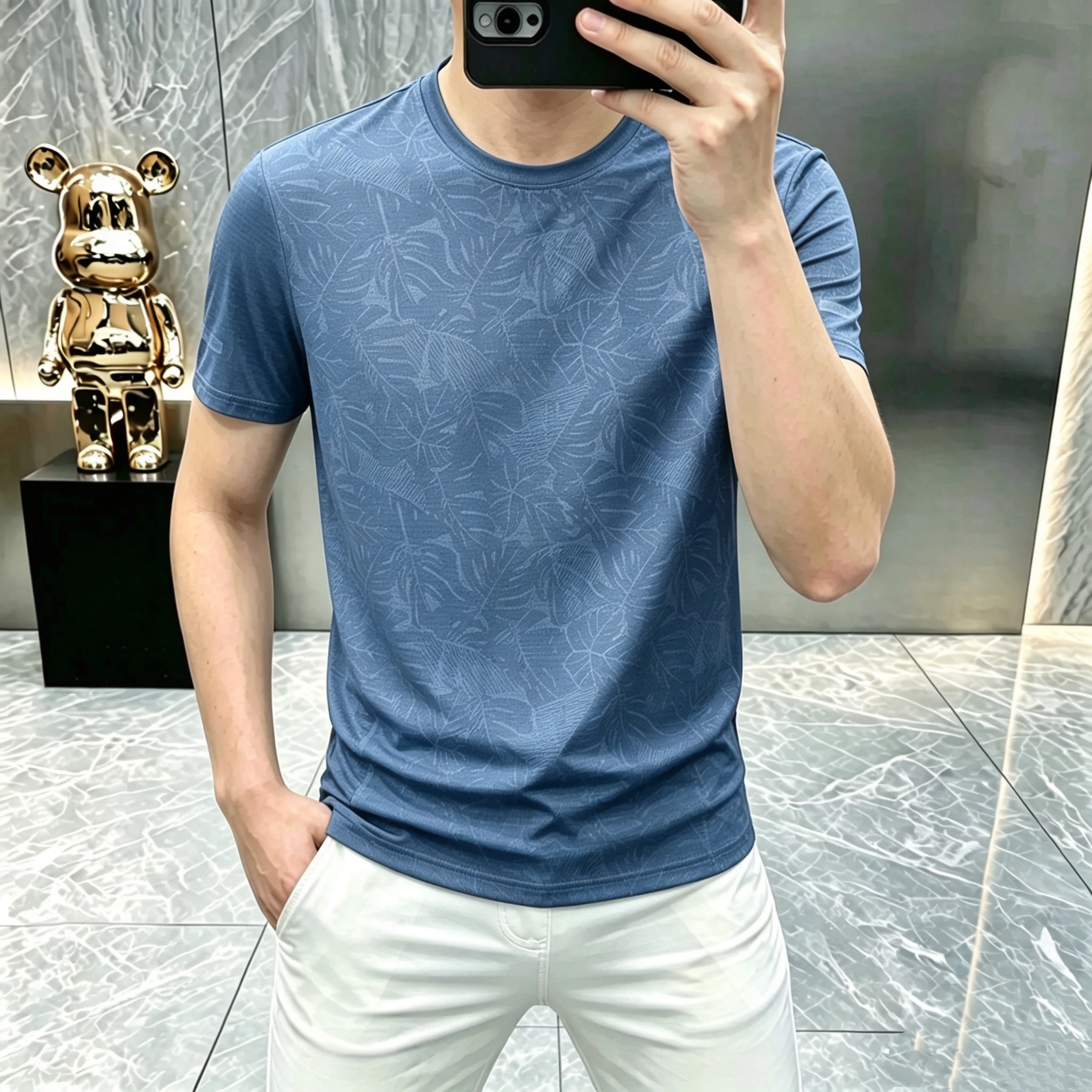 2026 Summer New Style Men's Loose Short-Sleeved T-Shirt Round Neck Half Sleeve Lightweight Breathable Solid Color Polo Shirt Top