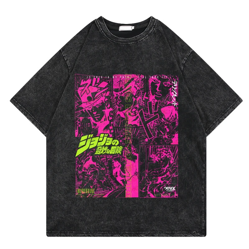 

Retro Washed JoJo's Bizarre Adventure T shirt Men Japanese Anime Manga Print TShirt Unisex Casual Cotton Short Sleeve Tops Tee
