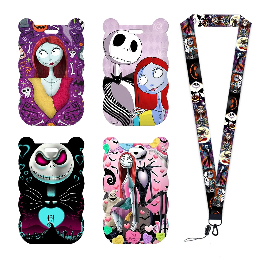 

The Nightmare Before Christmas Card Holder Badge Neck Strap Glitter Acrylic Reel Student For ID Transport Credit Access Card