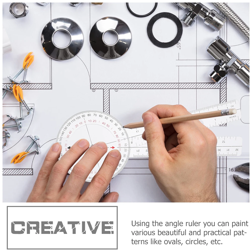 2 قطعة مسطرة زاوية قابلة للدوران منقلة مقياس الزوايا البلاستيكية لقياس الصياغة دائرة تصميم الهندسة المعمارية