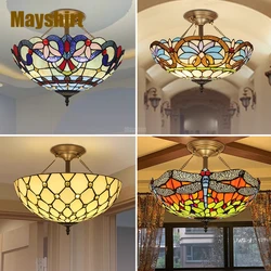 Tiffany Ceiling Lights Vintage Baroque Stained Glass Ceiling Lighting Living Room Decoration Bedroom Kitchen Led Hanging Lamp