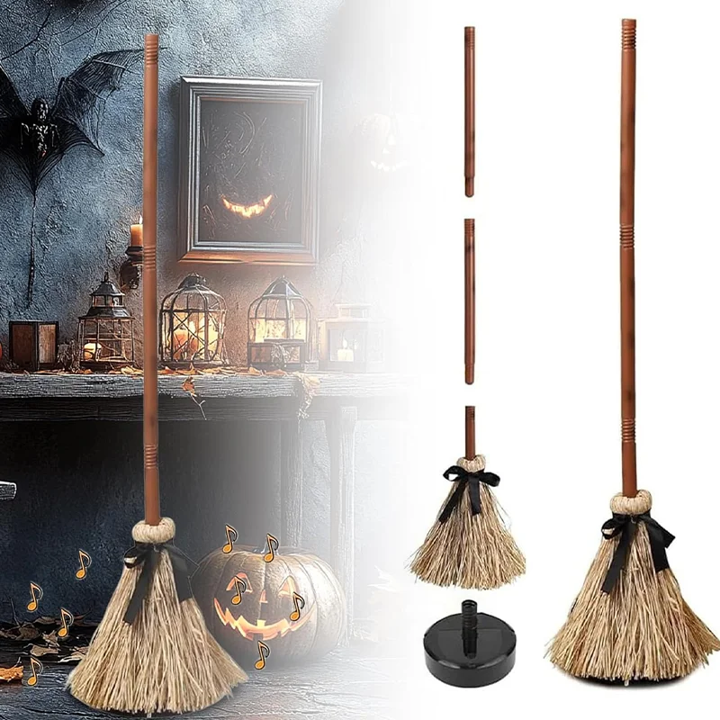 Halloween Floating Witch's Broom Haunted Dancing Moving Prop Festive Decorations Broom With Ghost Sounds Halloween Party Decor