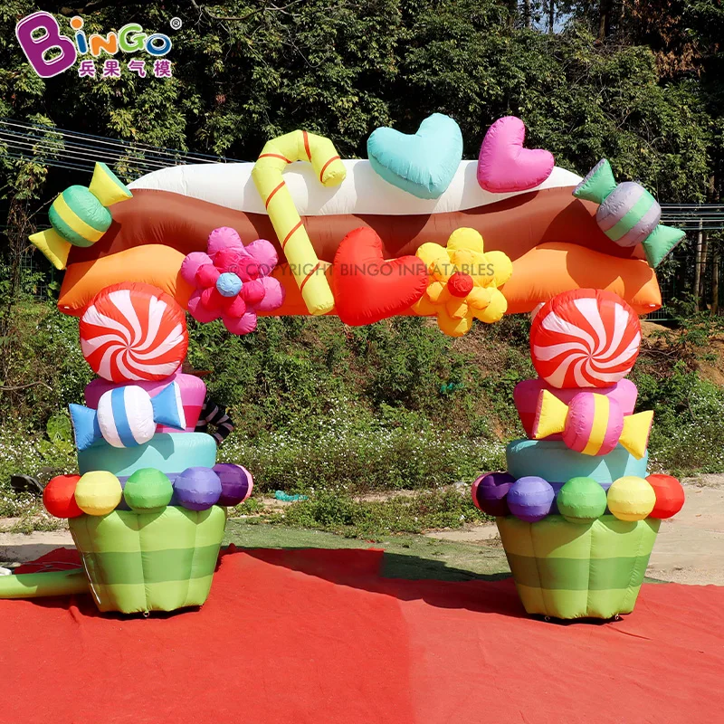 

4x3 Meters Advertising Colorful Rainbow Inflatable Candy Arch with Door Curtain Archway Advertising for Event Decoration