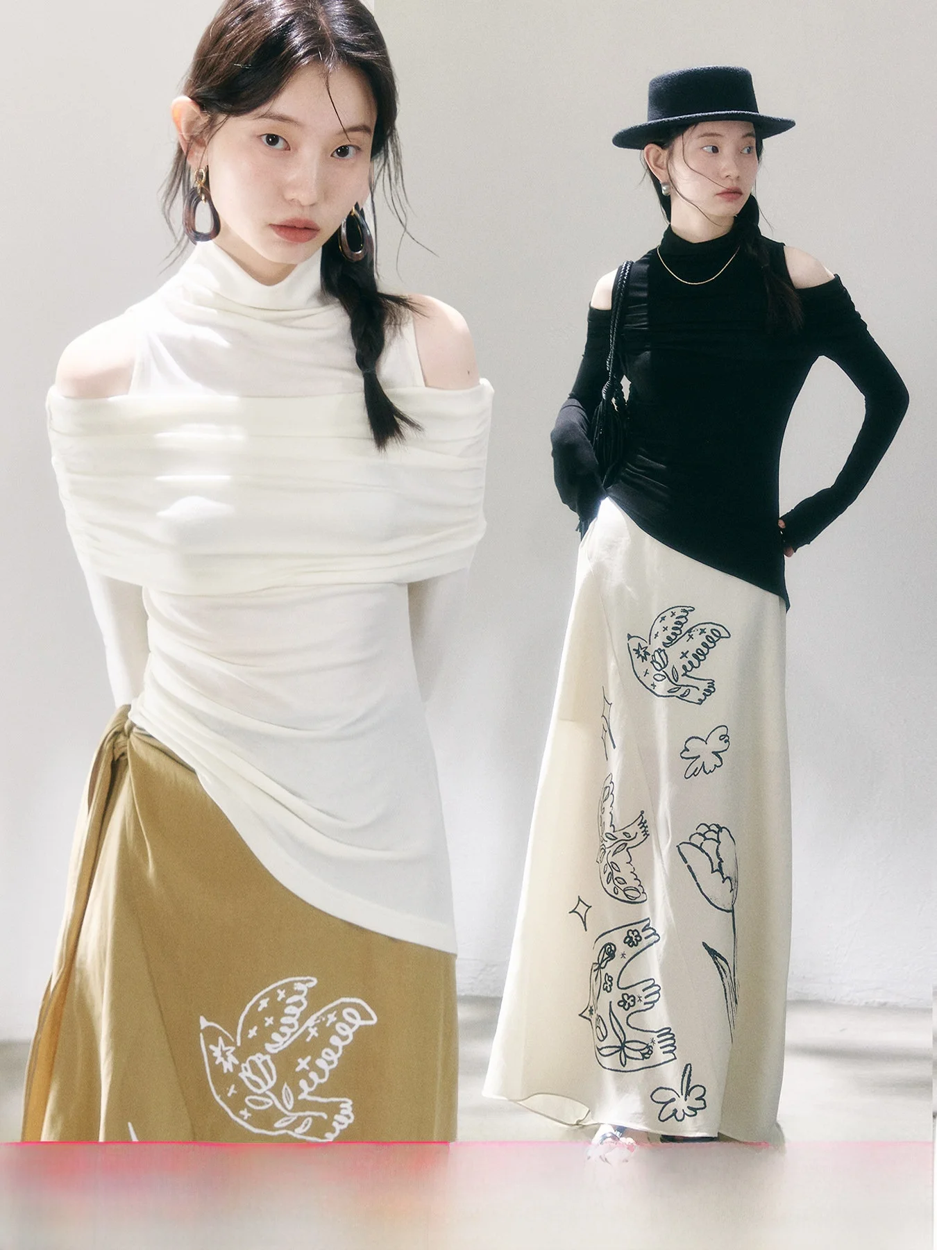 

Uare Original Design Knitted Slim Fit Long Sleeve One Shoulder Tshirt Top Casual Style Base Layer Top Clouds Gently Caressing