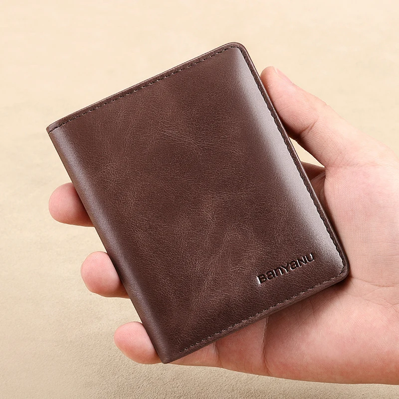 Simple Design Men Card Holder Purse Vertical Slim Money Clip Genuine Leather Wallet for Men Anti RFID