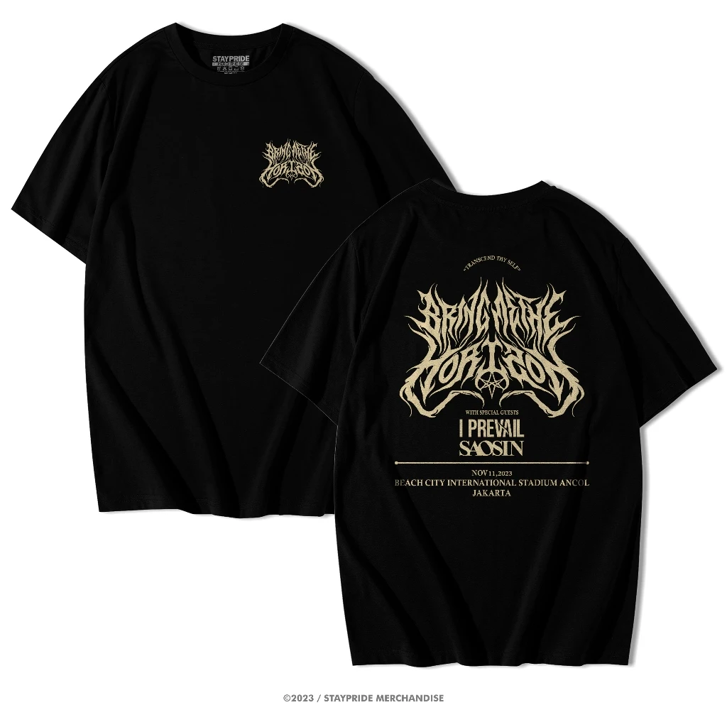 Camiseta de manga corta para hombre KAOS BAND BMTH BRING ME THE HORIZON New Gen Logo Premium camiseta mujer Metal Kaos Hitam