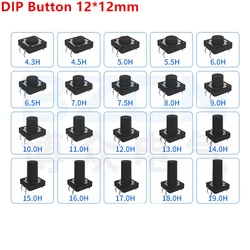 20Pcs Panel PCB On Off Momentary Tactile Tact Micro Mini Switch Push Button DC 12V 4 Pin DIP 12x12 H=5/6/7/8/9/10/12/13/15/16mm