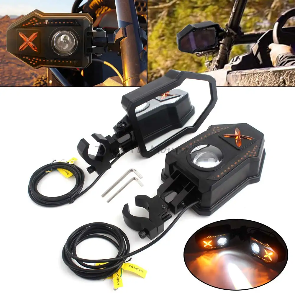 Espelho Retrovisor com LED Turn Signal Light, Espelhos Laterais para Can am Go Kart Polaris RZR Cfmot Yamaha Suzuki ATV e UTV Acessórios