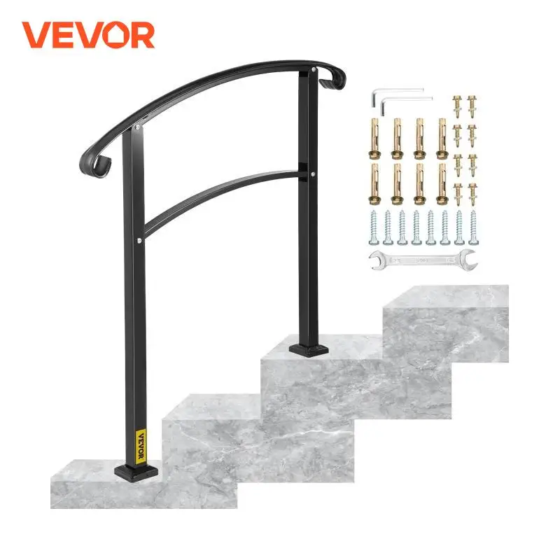 VEVOR Transitional Iron Step Handrail 1 Or 3 Steps Adjustable White Stair Rail Handrails For Outdoor Steps Wrought Iron Handrail