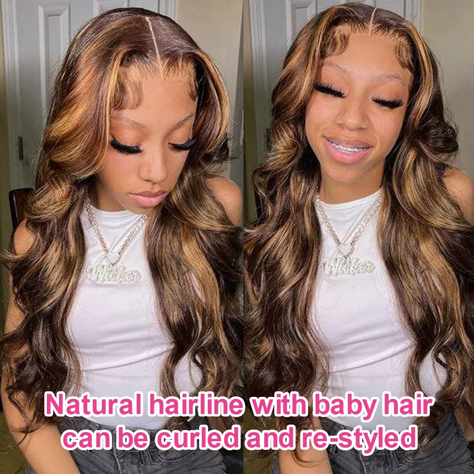 Highlight Straight Wig Honey Brown Ombre Lace Frontal Wig 4/27 Brazilian Straight Human Hair Wigs 13x4 HD Lace Front Wig