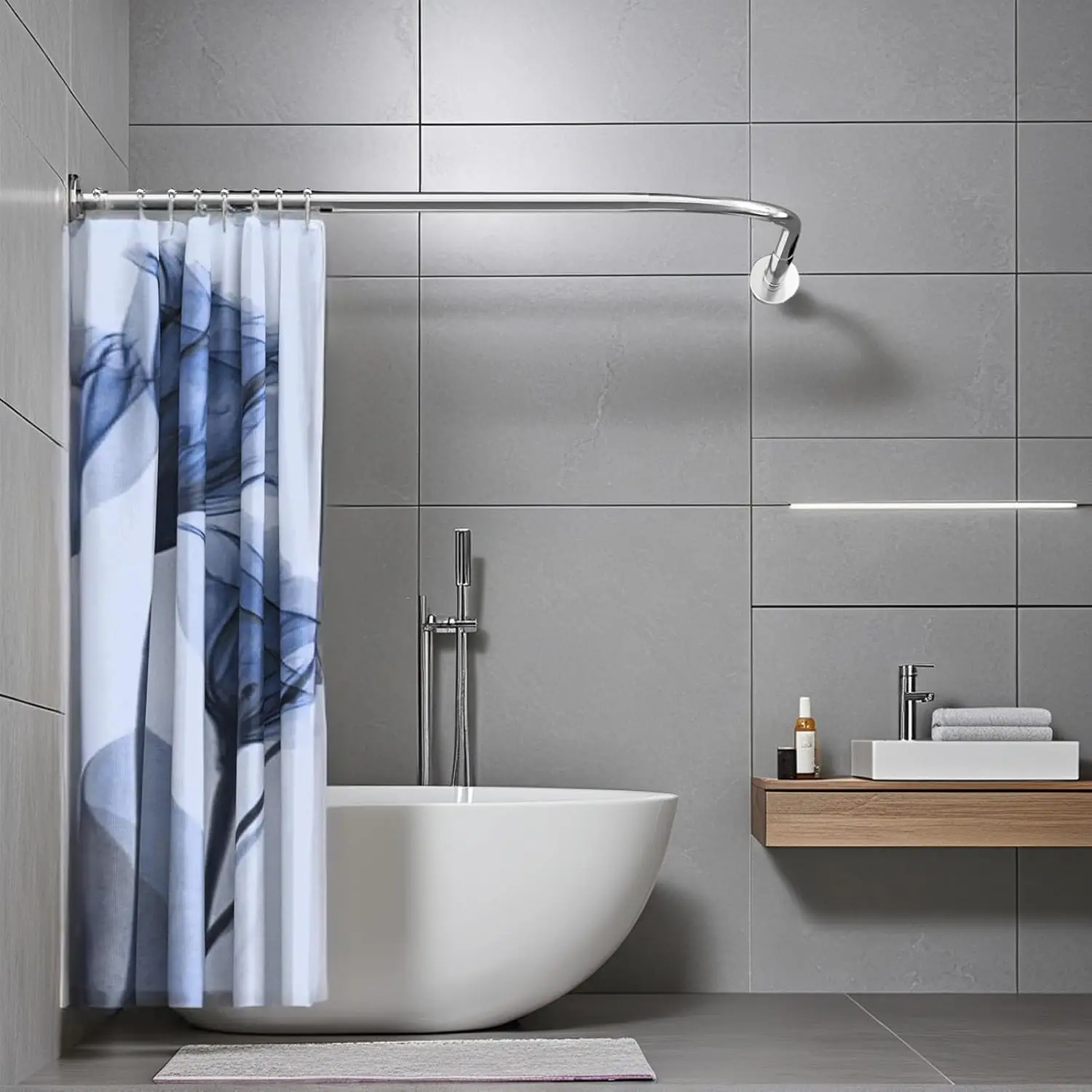 

Adjustable Corner Shower Curtain Rod, S etchable Stainless Steel L Shaped Shower Curtain Rail, Curved Bowed Shower Curt