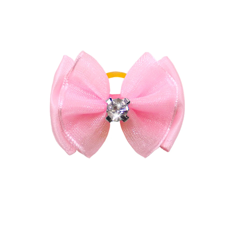 10PCS Pet Hair Decoration Candy Colored Bow Rubber Band With Diamond Cute Cat Dog Hair Accessories Handmade Bulk Pet Products