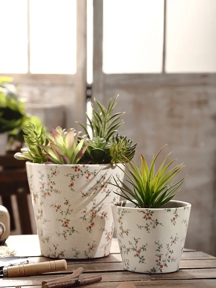 Broken ceramic ice cracked hand-painted flower pots Nordic modern gardening flowers and green plants planting desktop ornaments