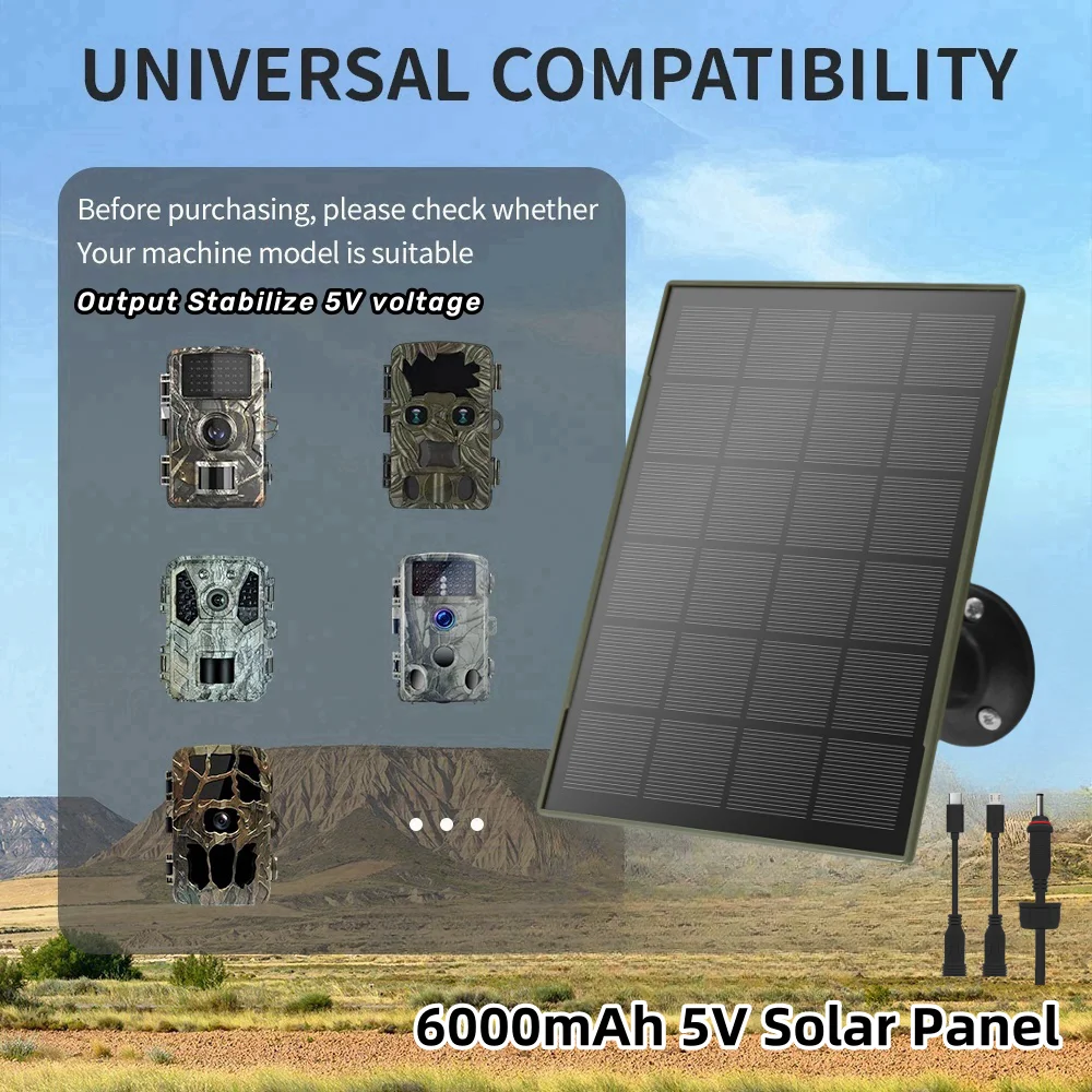 10W 5V Outdoor Solar Panel wIth 6000mah Battery Waterproof 3in1Multiport 10FT(3M) Solar Charging for Security Camera Fan Phone