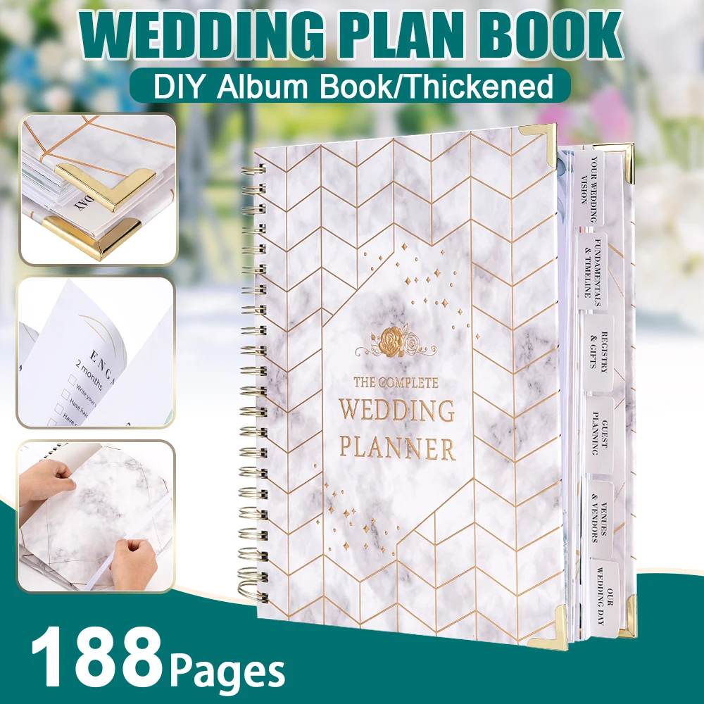 Carnet de planification de mariage rigide, Organisateur de mariée, Carnet à spirale, Livre de fiançailles, Calendrier, Journal intime, Cadeau témoignage d'amour