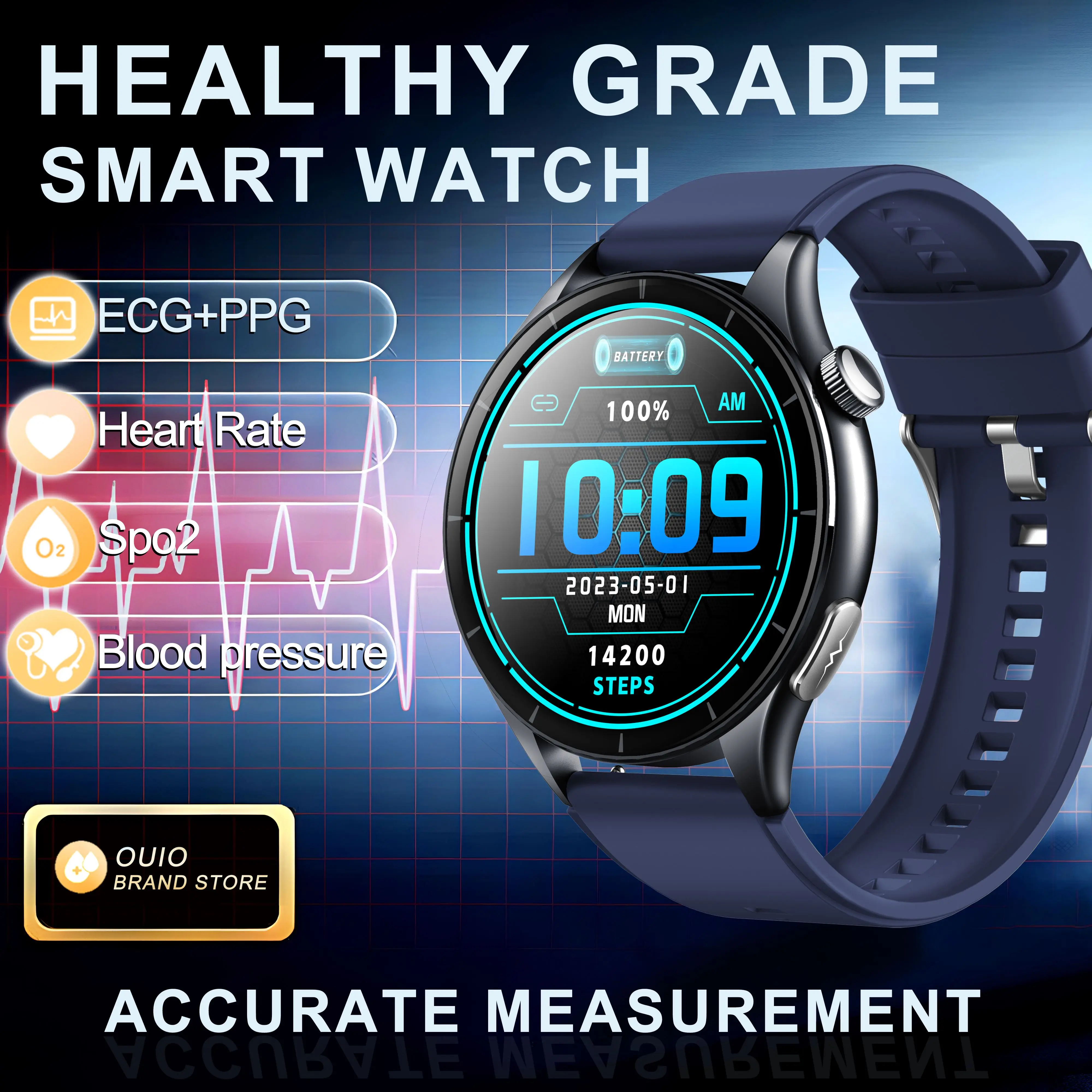2025 جديد الرعاية الصحية ECG + PPG ساعة ذكية دقيقة الدهون في الدم تحليل ضغط الجسم AI صوت BT دعوة IP68 مقاوم للماء Smartwatch