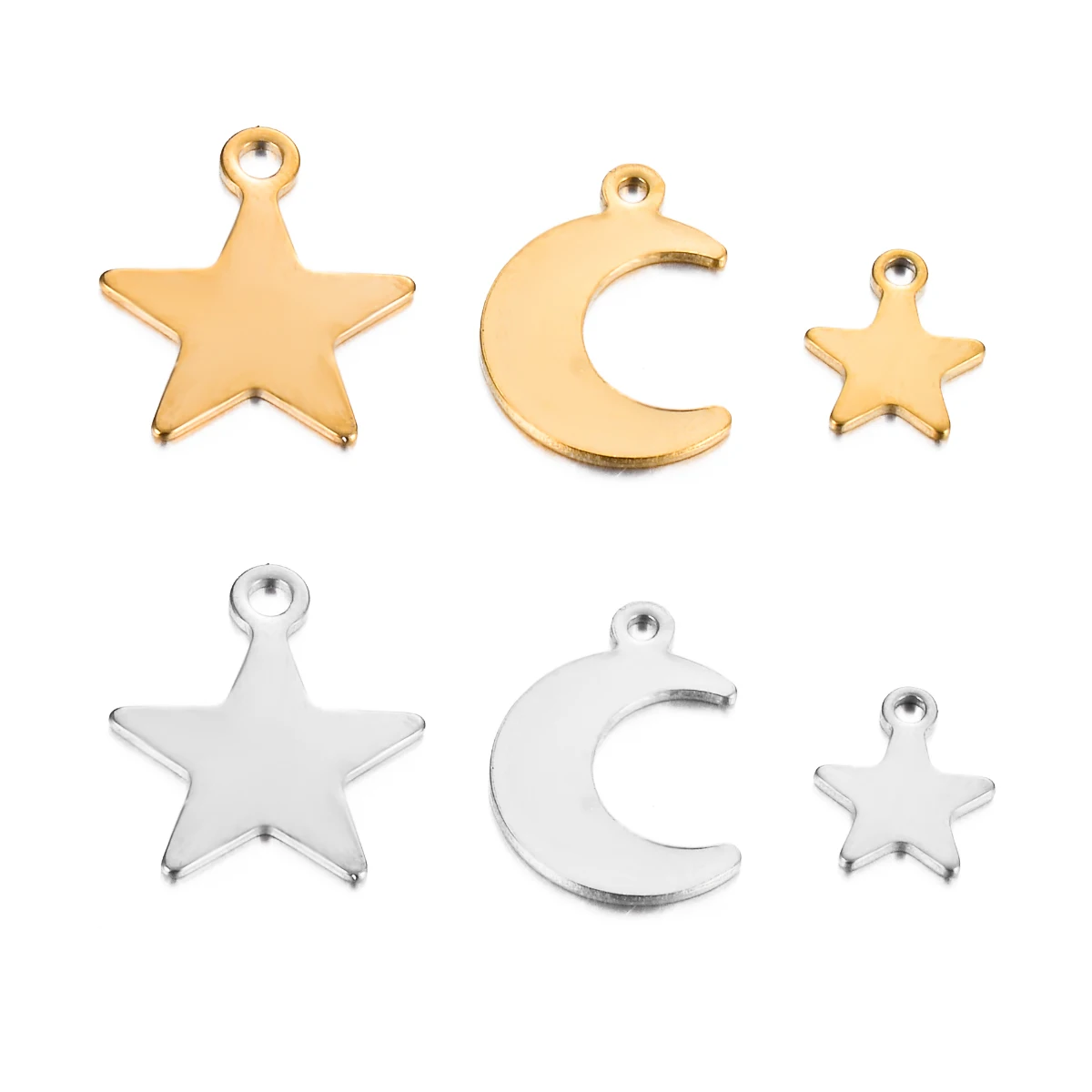 10Pcs Golden Star Moon Stainless Steel Classic Pendant for DIY Necklace Anklet Bracelets Jewelry Making Accessories Supplies