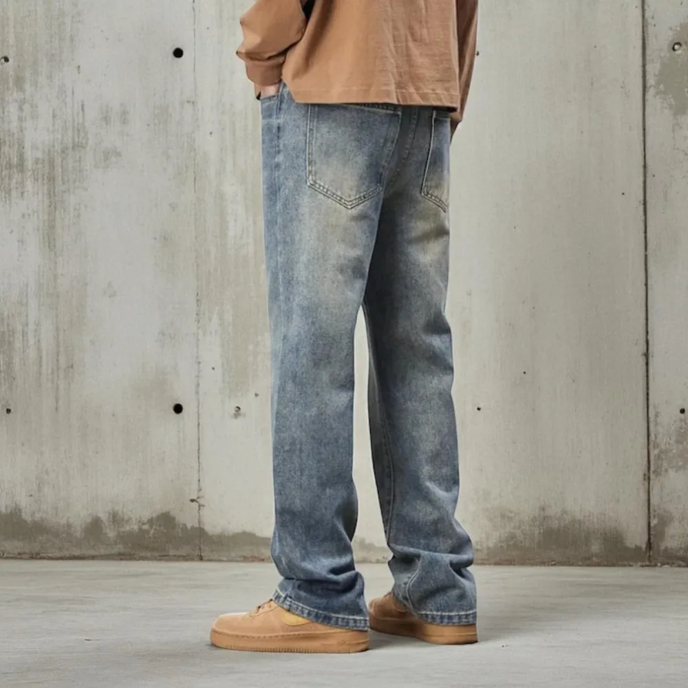بنطلون جينز فضفاض للرجال مستقيم بنطال ذو قصة أرجل واسعة Y2k جينز فضفاض عتيق ملابس الشارع موضة الهيب هوب #6