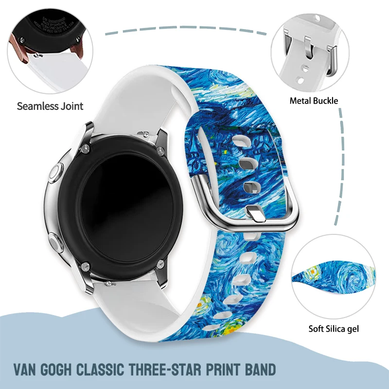 20mm 22mm Van Gogh Printed Strap for Samsung Galaxy Watch 6/5/4 40mm 44mm 4Classice 42mm 46mm Sport Band Replaceable Bracelet