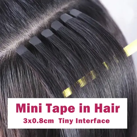 자연스러운 스트레이트 헤어 확장을 위한 양면 보이지 않는 미니 테이프 10개 세트 – 블랙, 브라운, 금발