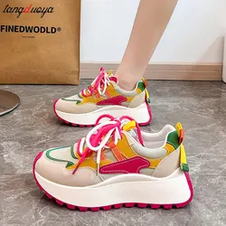 High Quality Casual Sneakers Women Lace Up Round Toe Vulcanized Shoes Female New luxury brand design Thick Sole Sports Shoes