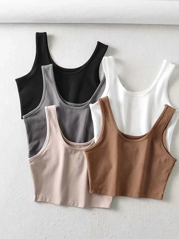 sexy women summer crop tops sleeveless short cotton u collar knitted bar