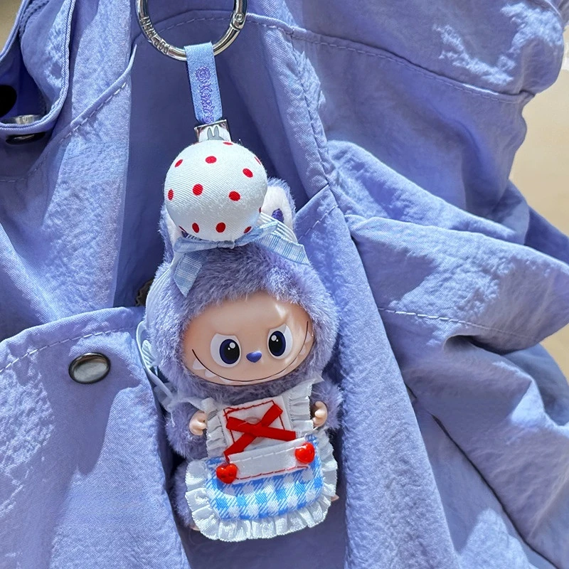 

The 4th Gen Mini Cute Labubu Plush Pendant Clothing Lovely Outfits Matched With Polka - Dot Hats And Cute Aprons