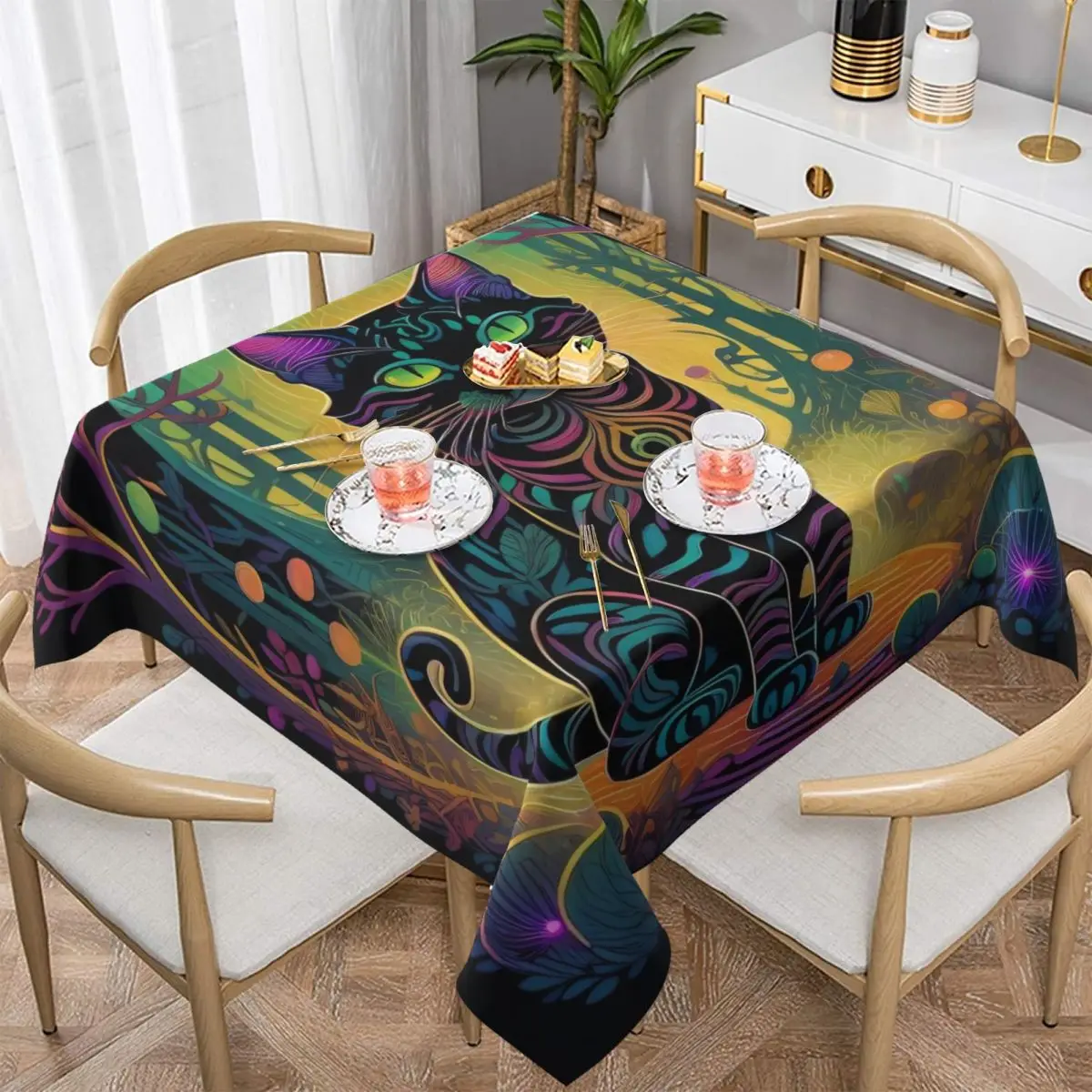 Magic Cats In The Forest Tablecloth Psychadelic Protection Table Cover Vintage Table Cloth Decoration For Decor Home Dining