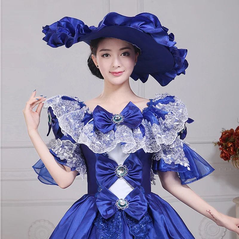 カスタマイズされたブルーボールガウン中世宮廷イブニングドレスルネッサンスビクトリア朝のプロムパーティードレス仮装劇場パレード