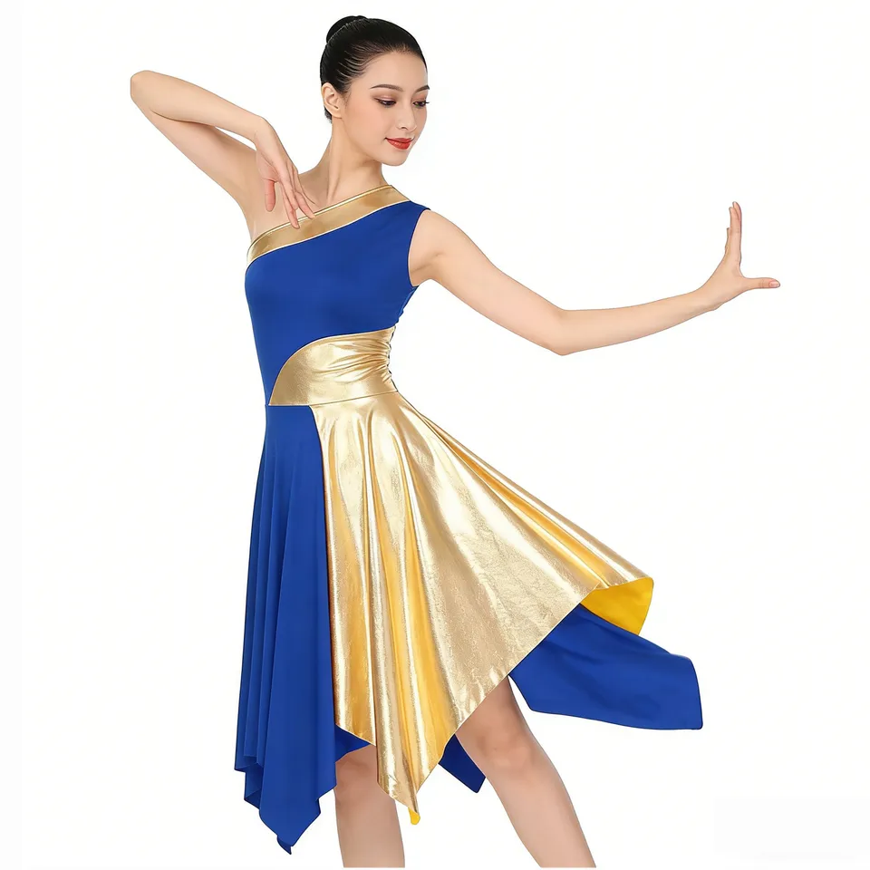 blue and gold praise dance dress Amazon.com: Women's Gold Metallic High-Low Praise Dance Dress - Long Church Liturgical  Worship Costume Tunic Lyrical Outfits Ballerina Ballroom Christen Prayer  Costume