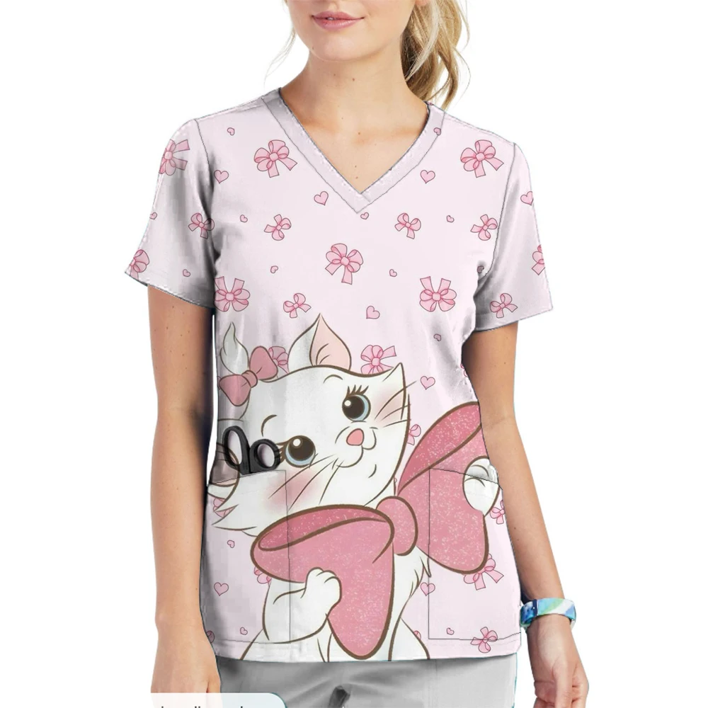 Hospital Nursing Scrub Top Disney Mary Cat PrintUniform High-quality Doctor Surgical Gown Hospital Accessories Pediatric Clinica