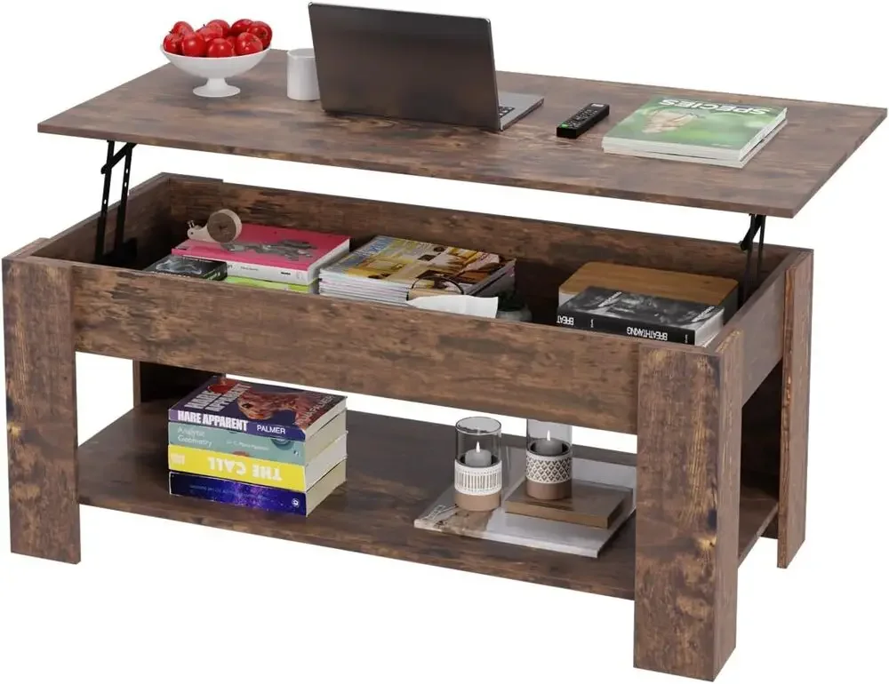 US- Coffee Table Lift Top Coffee Table with Hidden Compartment and Storage Shelf