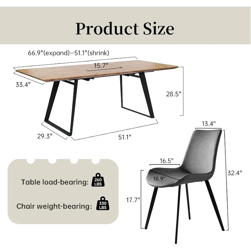 Modern Medieval Dining Table and Chairs Rectangular Wooden Dining Table Can Be Extended To Save Space and Versatile