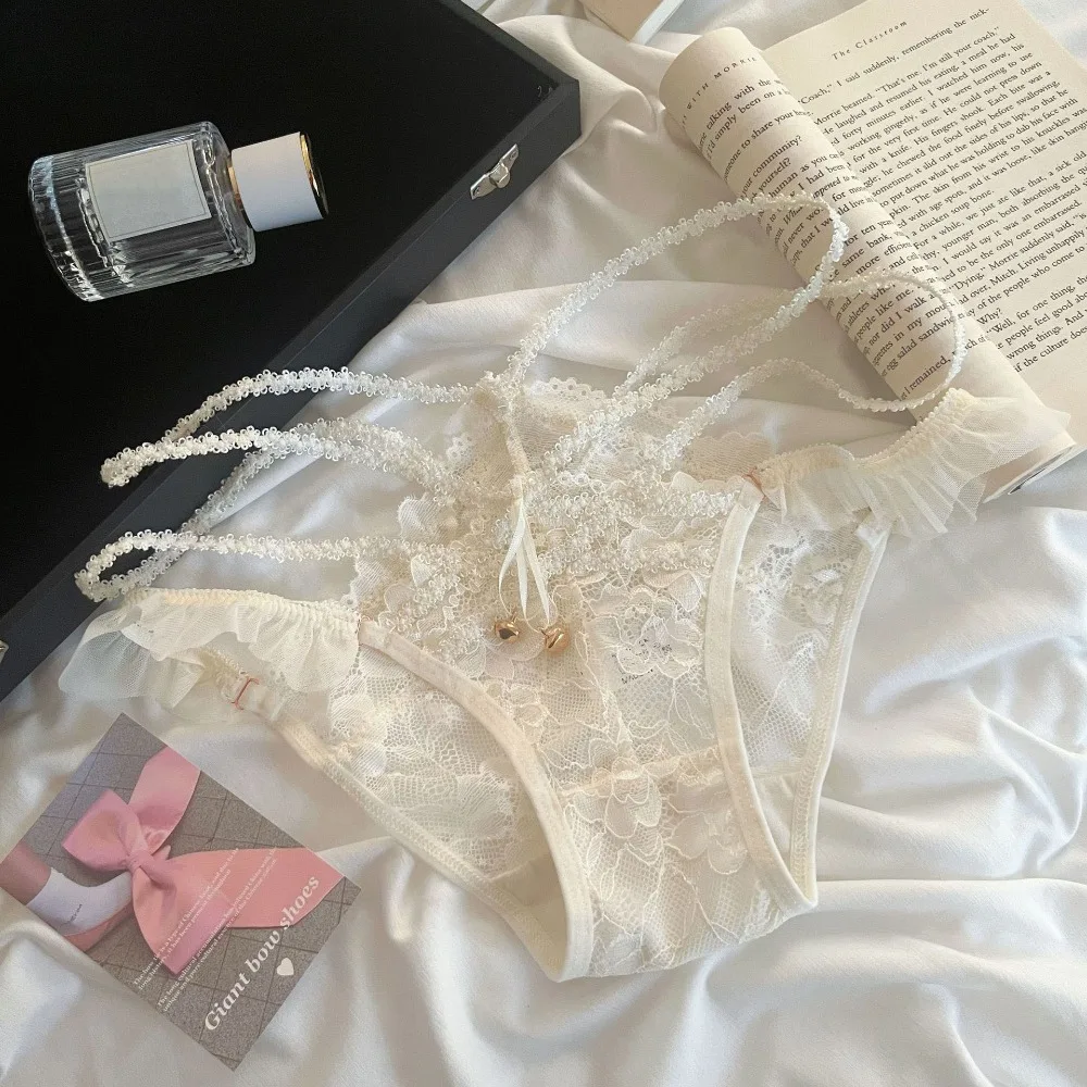 

Быстросохнущие бесшовные трусики-стринги из ледяного шелка с кружевным бантом и хлопковой вставкой для женщин и девушек на лето