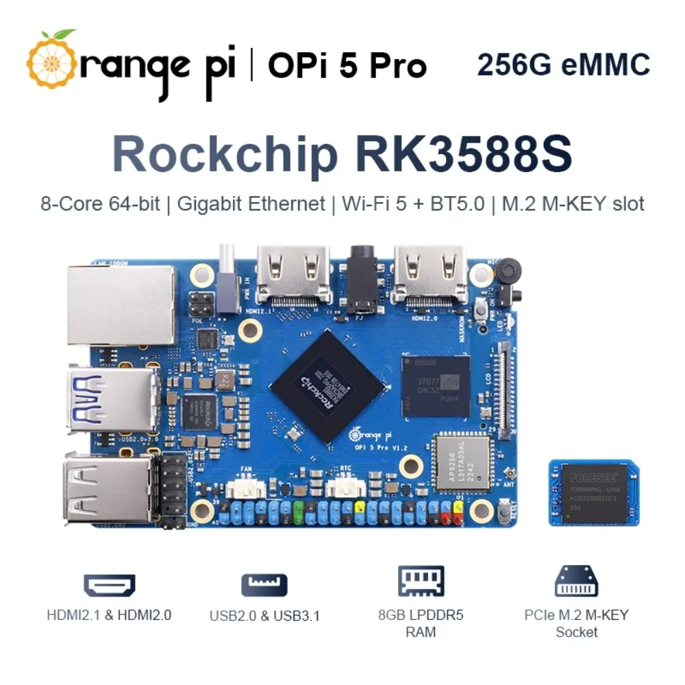 AvaCoreOrangePi 5 Pro 8GB+256GB EMMC Module Sets Single Board Computer