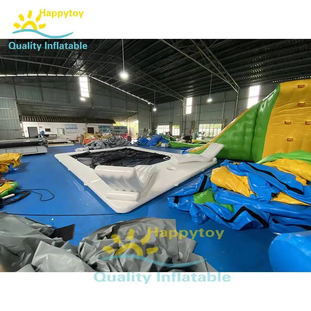 Piscina inflável retangular flutuante da piscina inflável do lago do mar do PVC com rede preta
