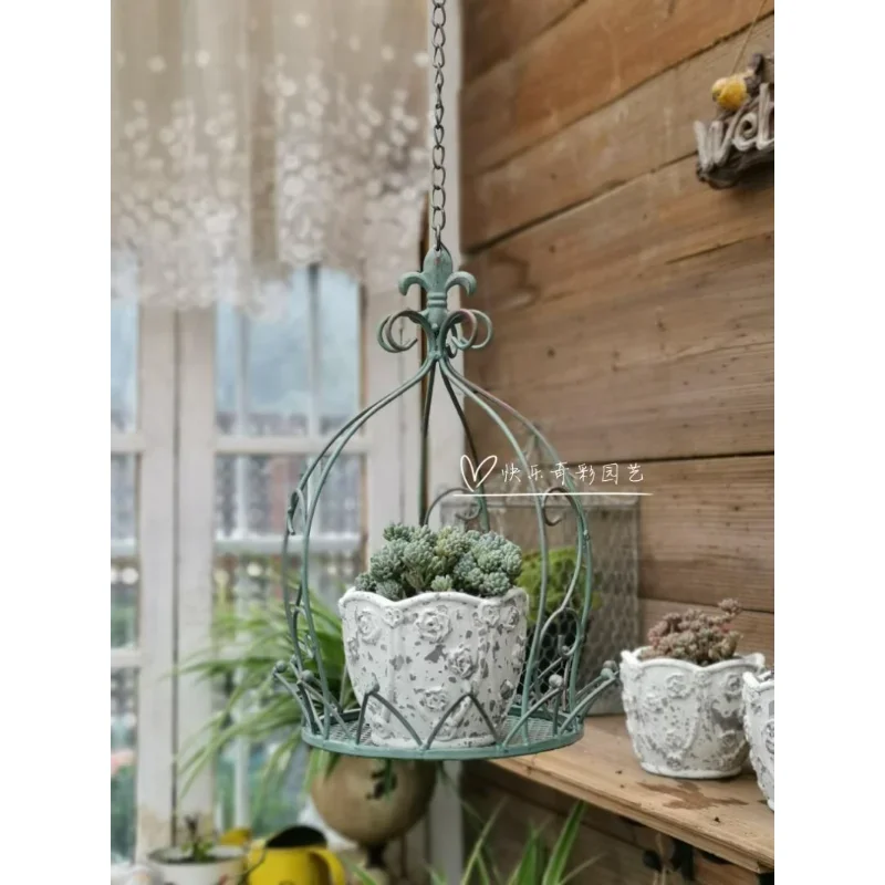 American country wrought iron hanging crown hanging basket courtyard garden balcony space level decoration hanging pot flower st