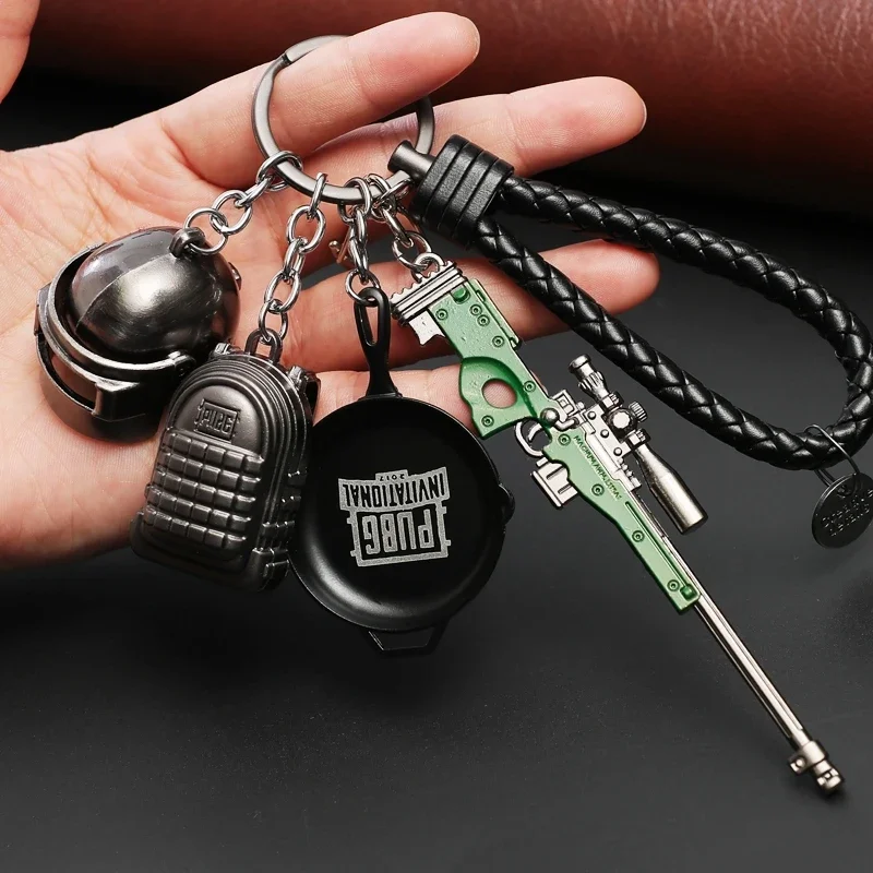 

1pcs Miniature Model Gun Game PUBG Flare Gun Helmet Gas Can Grenade 98K Sniper Keychain CSGOING Pendant Child Gifts