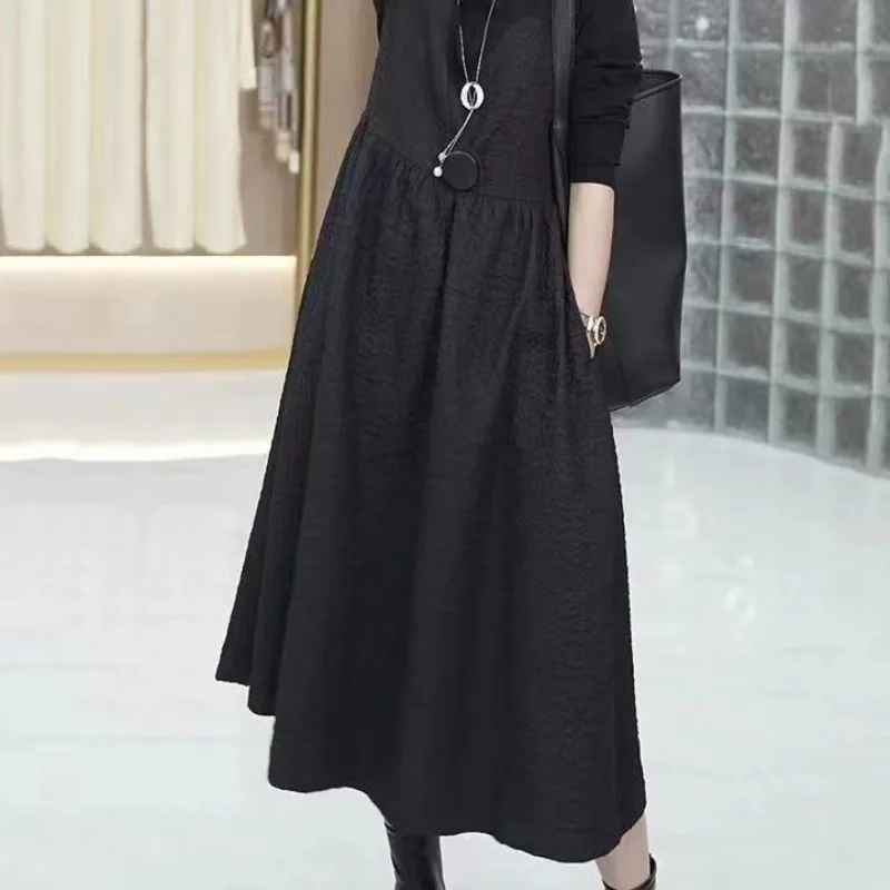 High-end jacquard falso vestido de duas peças outono novo botão de manga comprida temperamento saia de emenda fina