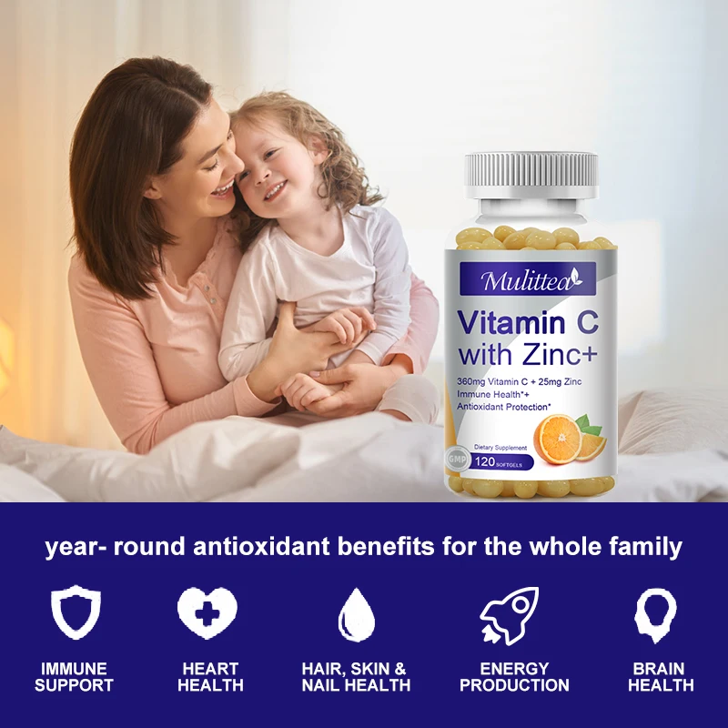 Mulitea Organic Vitamin C 1000mg And Zinc 20mg Capsules High Quality, Non GMO, Gluten Free Supplements